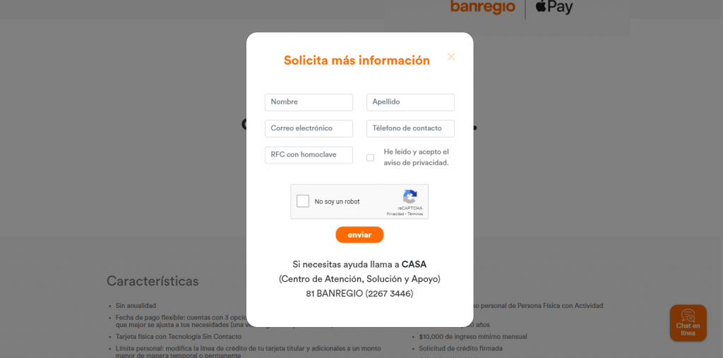 Completa el formulario de solicitud de la tarjeta de crédito Básica Banregio
