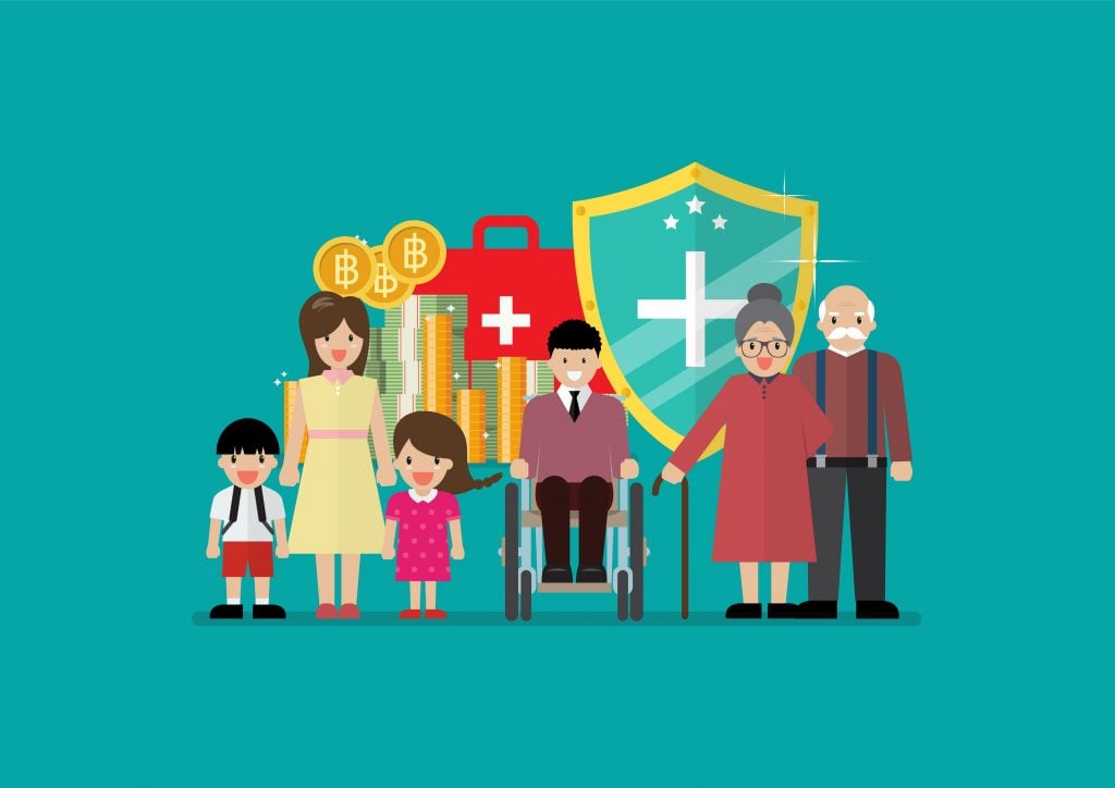 Social welfare for children woman senior and disabled people. Vector illustration