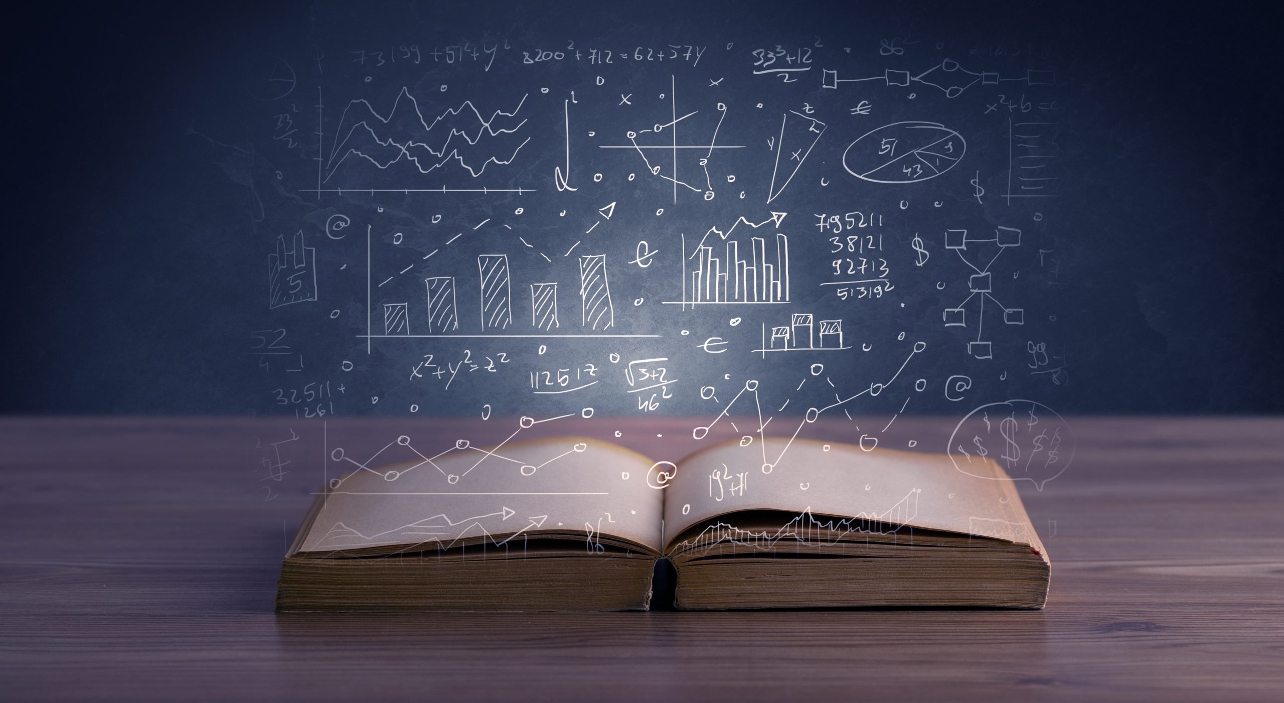 Hand-drawn financial plans and charts coming out of an open book