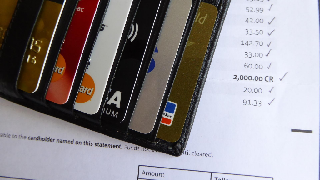 Set of credit cards on the card bill