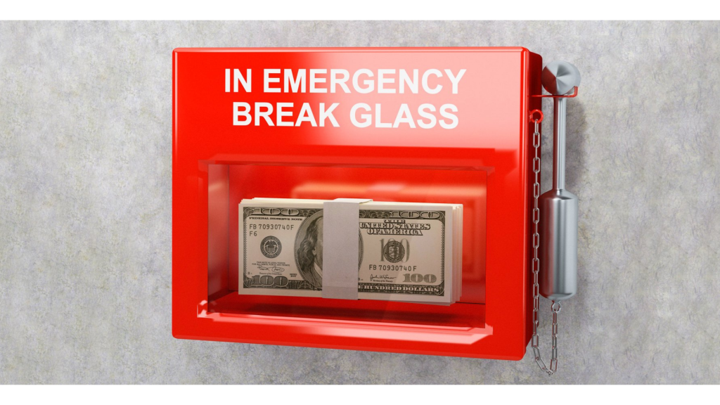 Emergency fund inside a glass case