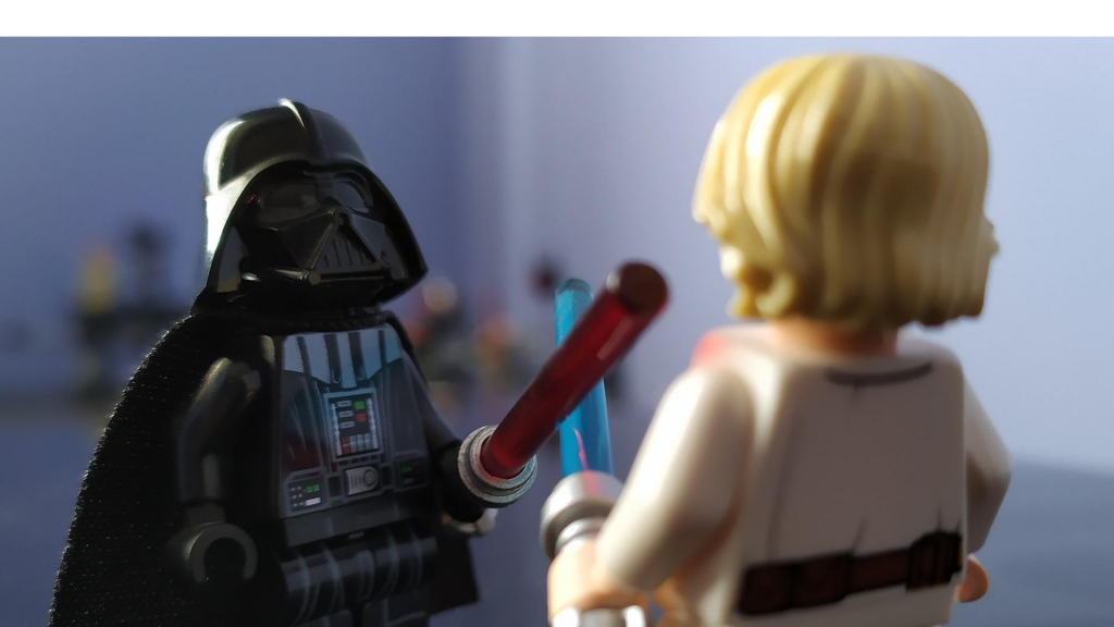 Darth Vader fighting Lucas Skywalker lego version (budgeting mistakes)