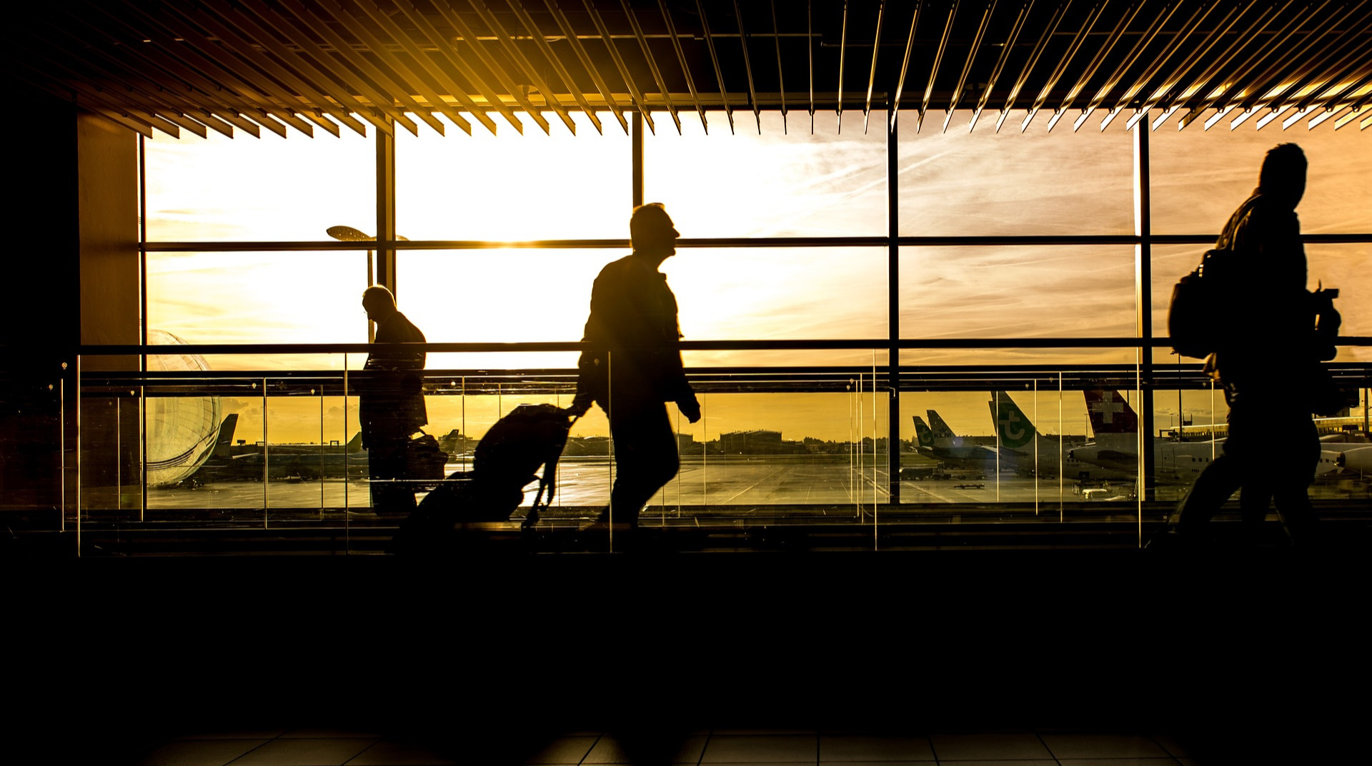 People walking in an airport lounge