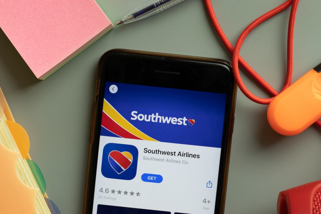 Mobile displaying the Southwest app for download