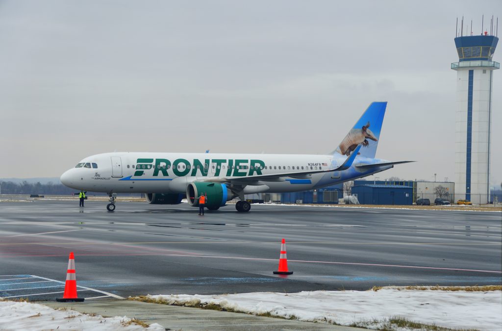 New Castle, Delaware, U.S - February 14, 2021 - The Frontier Air