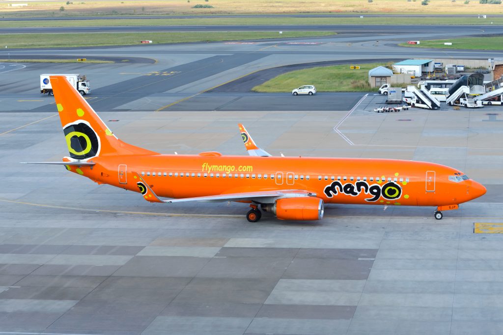 Mango Airlines Boeing 737 taxiing at Johannesburg Airport, South