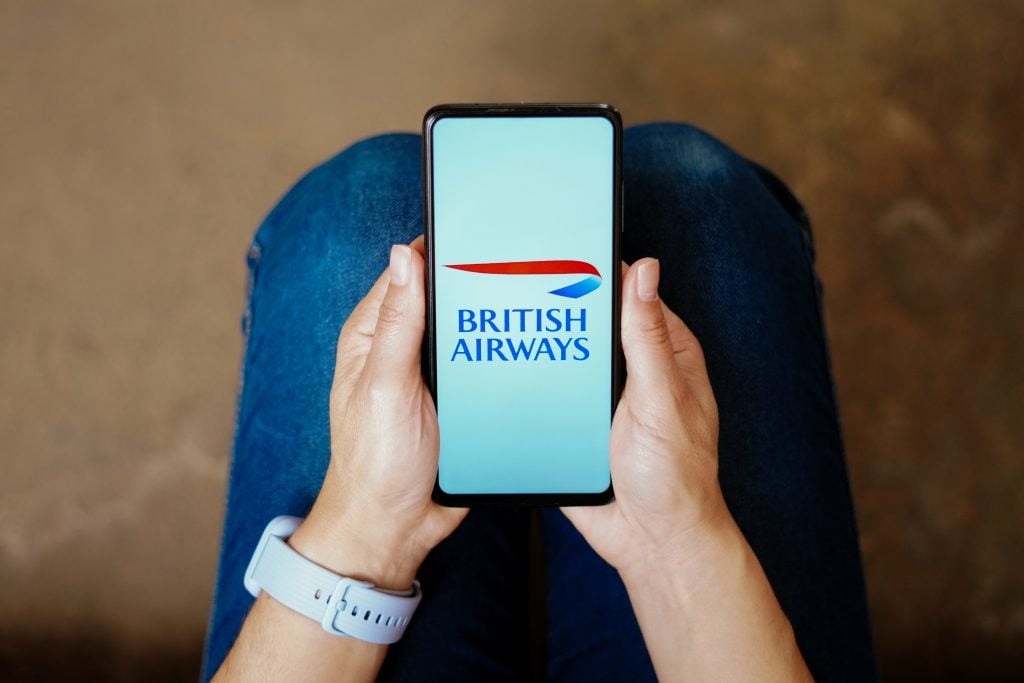 July 20, 2023, Brazil. In this photo illustration, the British Airways logo seen displayed on a smartphone,